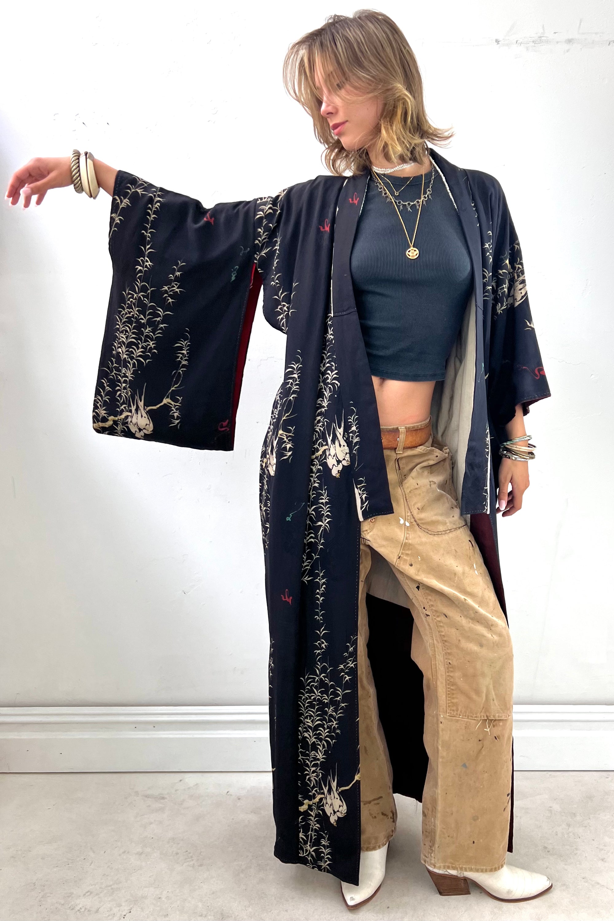 Vintage Silk Sparrows Kimono Selected by Anna Corinna