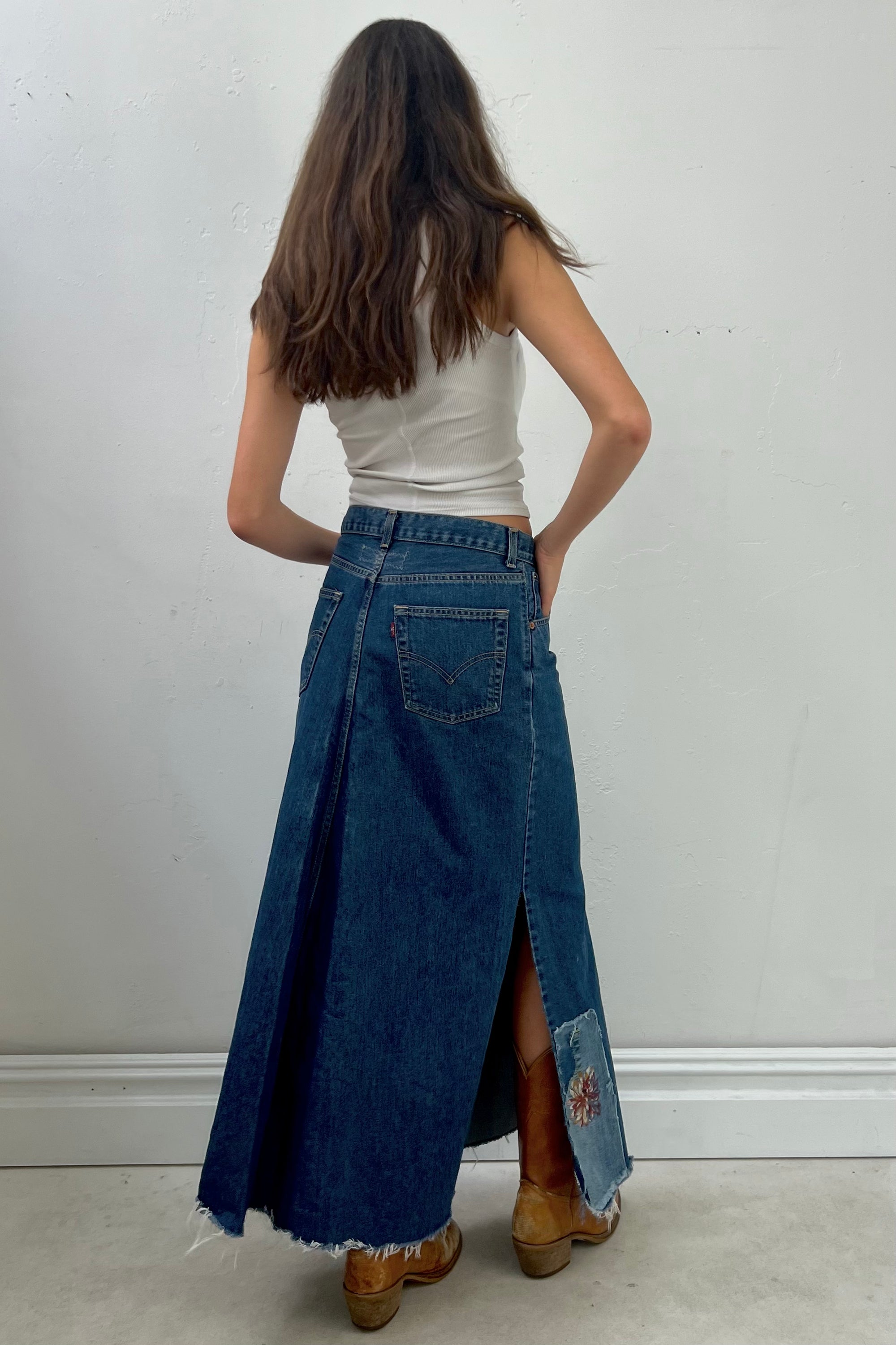 Anna Corinna Reworked Vintage Levi's Patched Jean Skirt