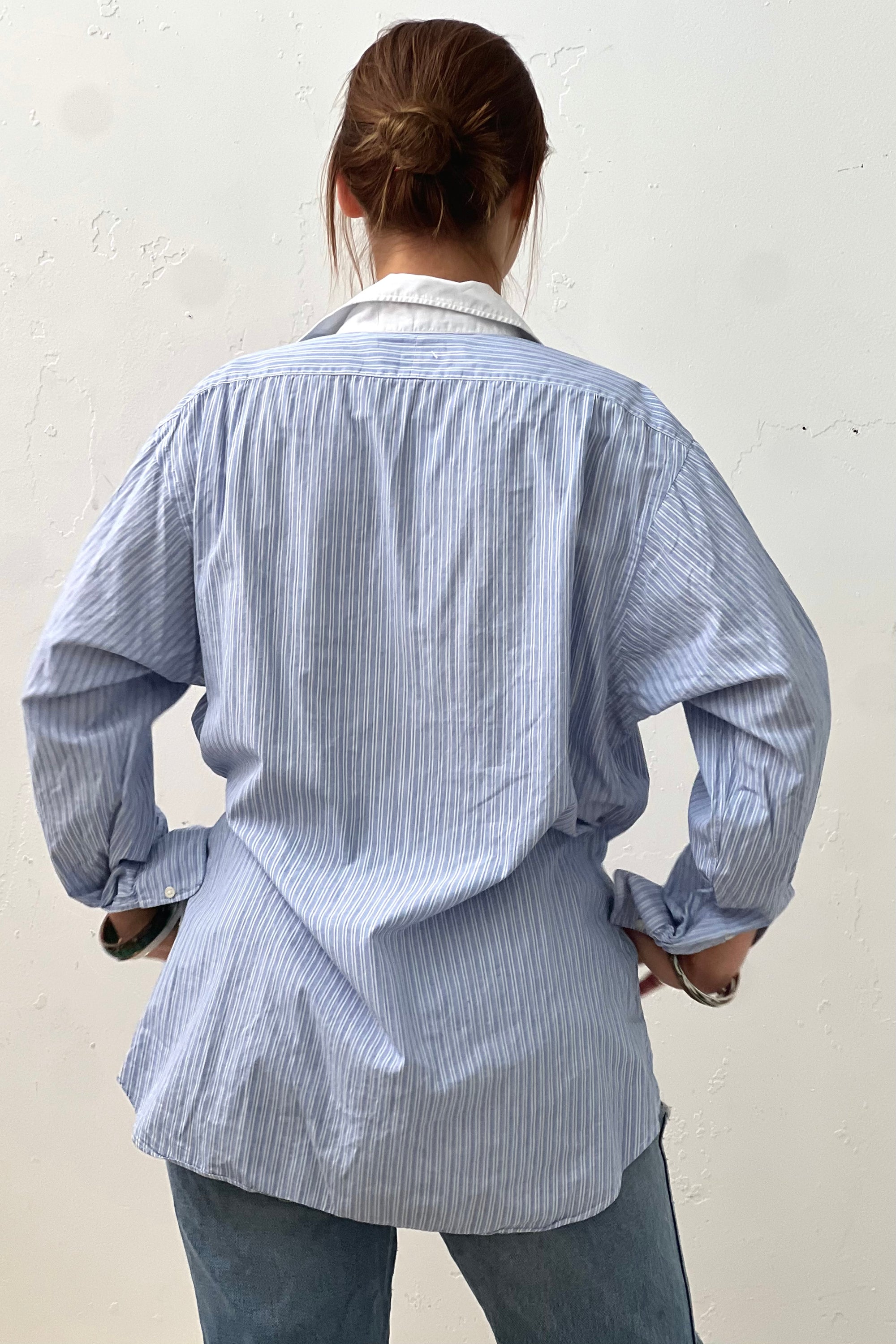 Vintage Blue Stripe Button Down Top Selected by Anna Corinna