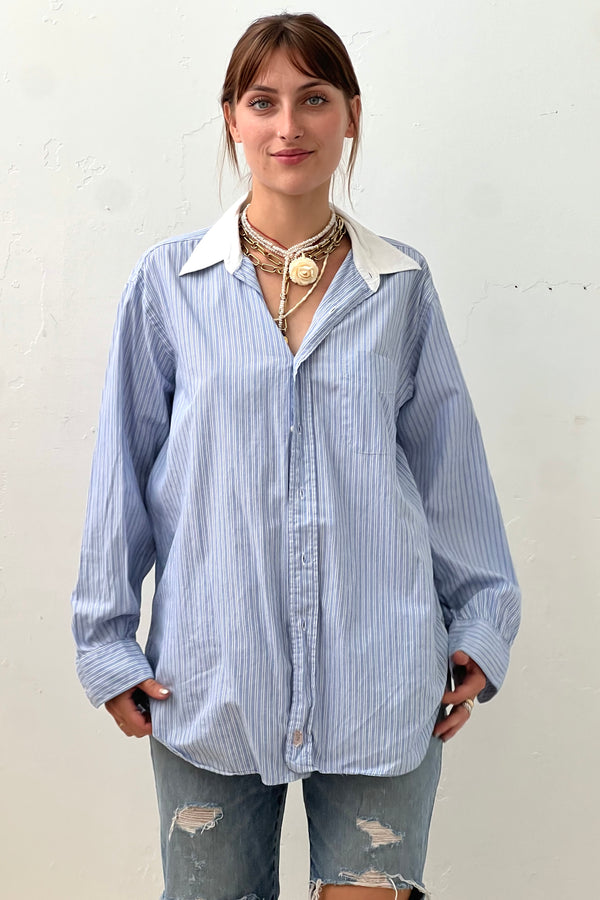 Vintage Blue Stripe Button Down Top, size L