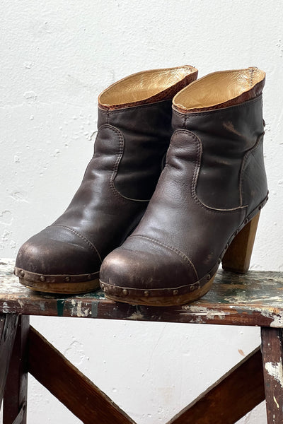 Vintage Clog Booties Leather