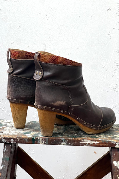 Vintage Clog Booties Leather