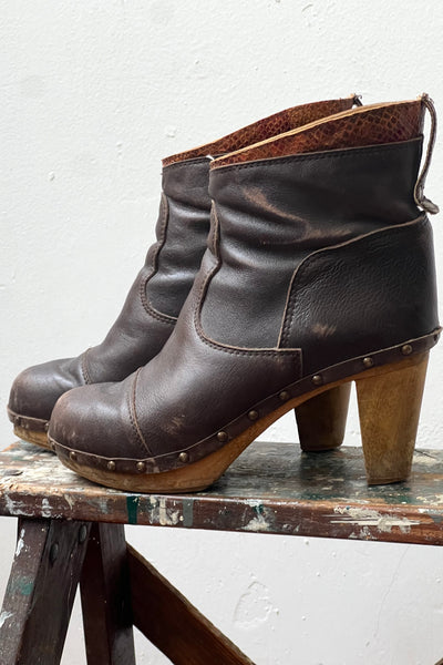 Vintage Clog Booties Leather