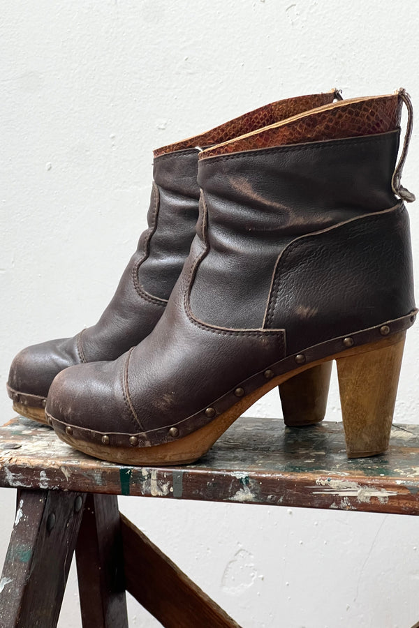 Vintage Clog Booties Leather