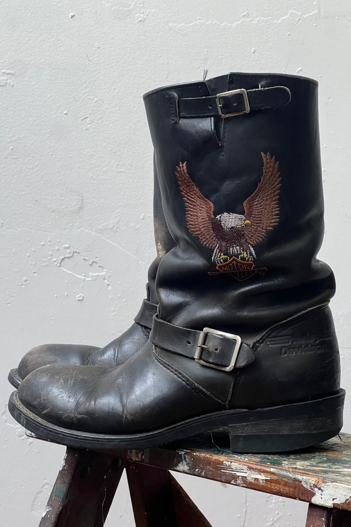 Vintage Harley Davidson Leather Biker Boots