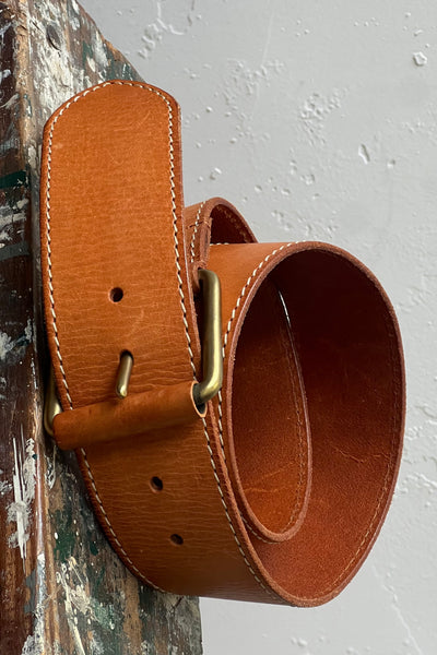 Vintage Leather Belt and Brass Buckle, view 2