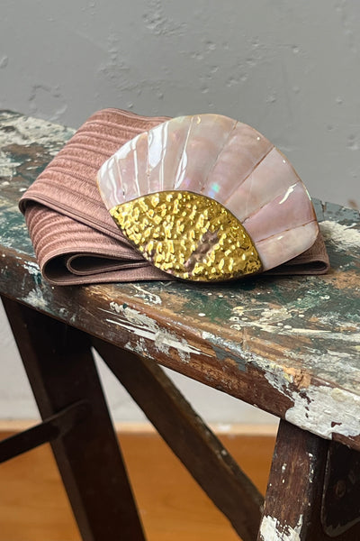 Vintage Mauve Silky Stretch Belt and Shell Buckle