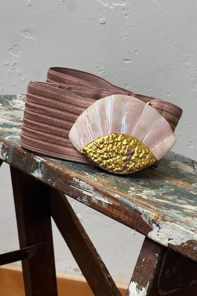 Vintage Mauve Silky Stretch Belt and Shell Buckle, view 2