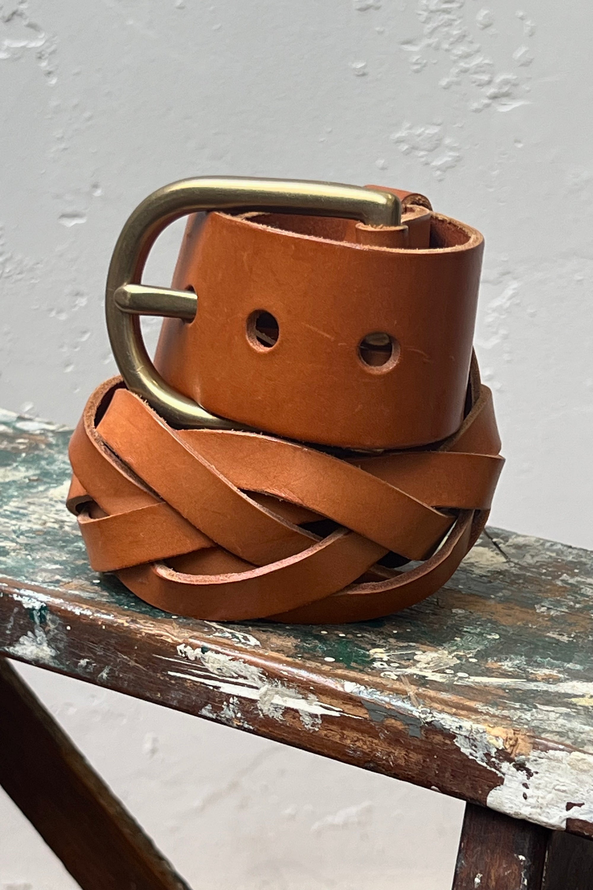 Vintage DKNY Leather Belt and Brass Buckle