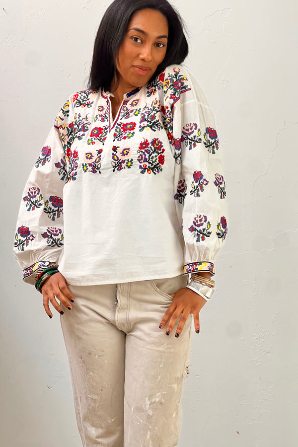 Vintage Embroidered Peasant Blouse, Cotton blend