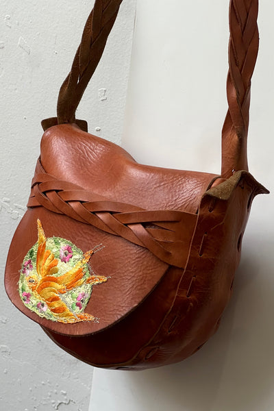 Anna Corinna Reworked Bird Patched Hippie Leather Bag, view 2