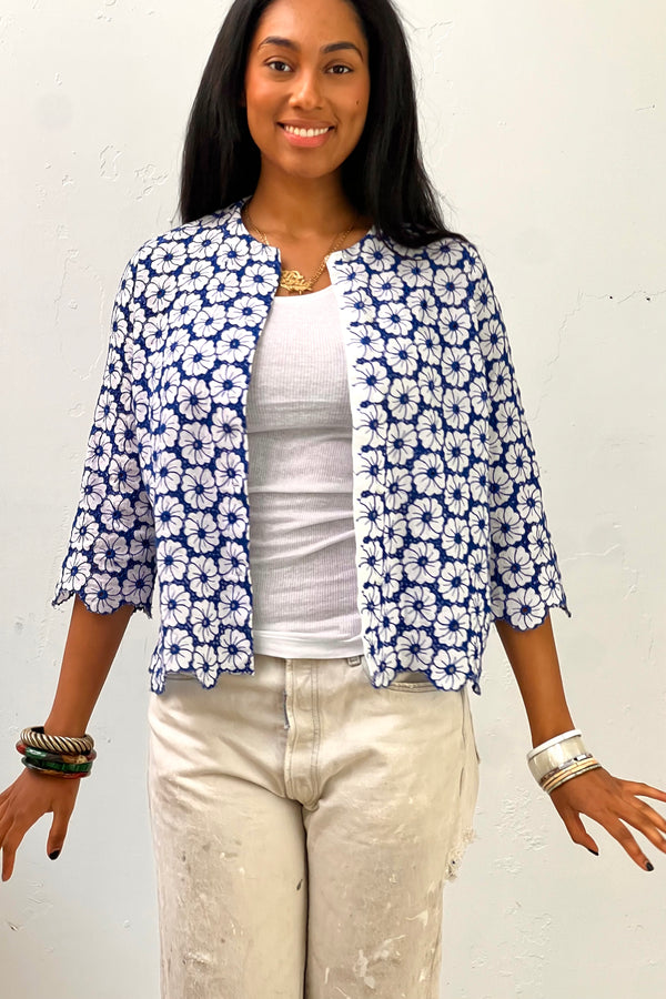 Vintage Eyelet Flowers Jacket Top, Cotton