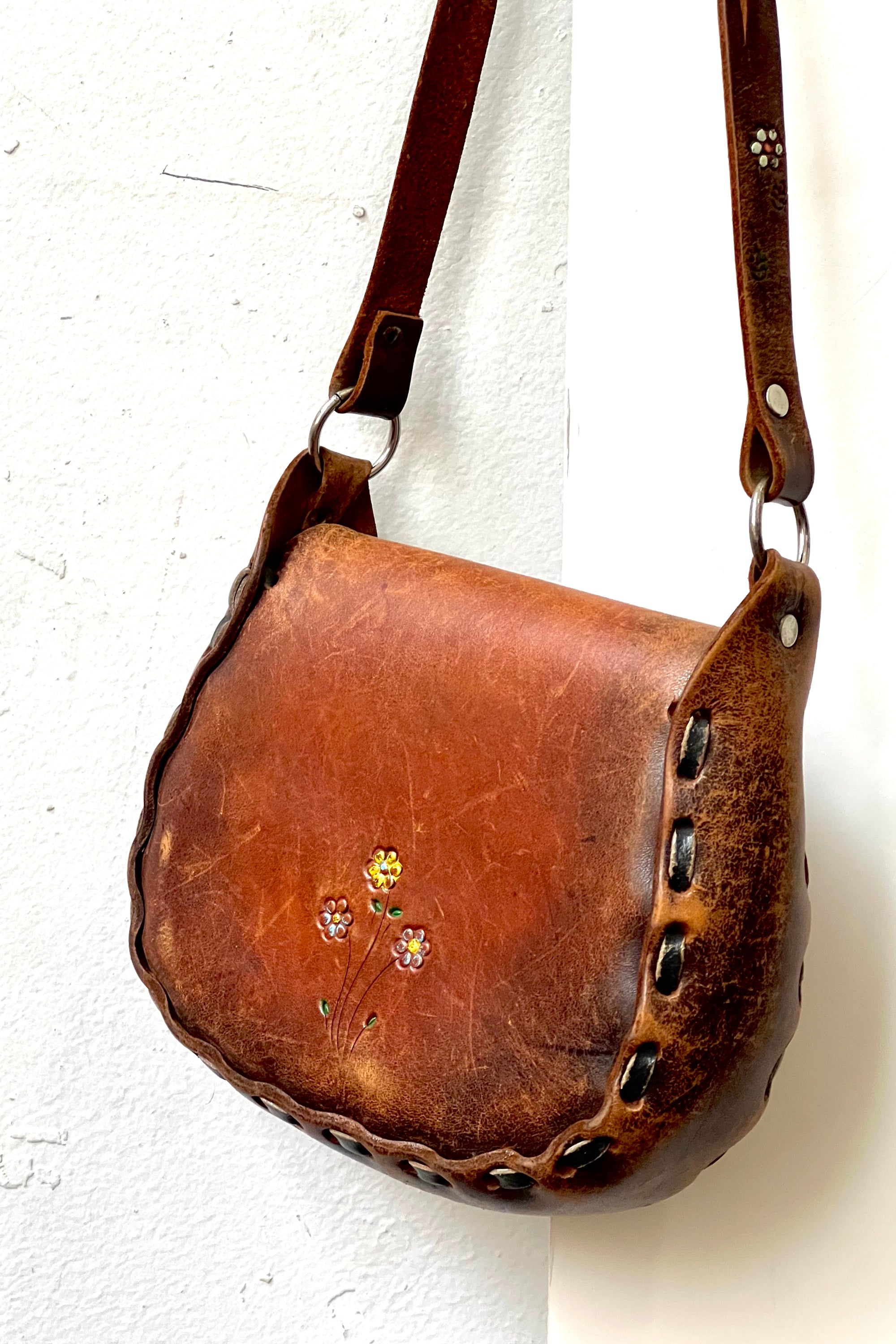 Vintage Hand Made Leather Hippie Demi Bag
