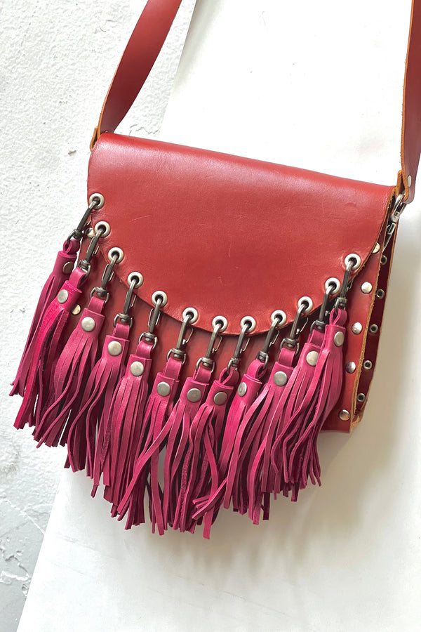Vintage Two Colors Fringed Leather Bag
