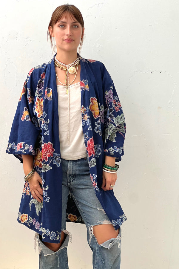 Vintage Cotton Batiq Kimono, one size