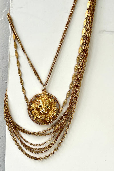 Vintage Layered Chain Lion Necklace, view 2