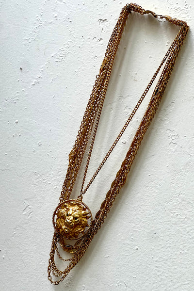 Vintage Layered Chain Lion Necklace, view 3