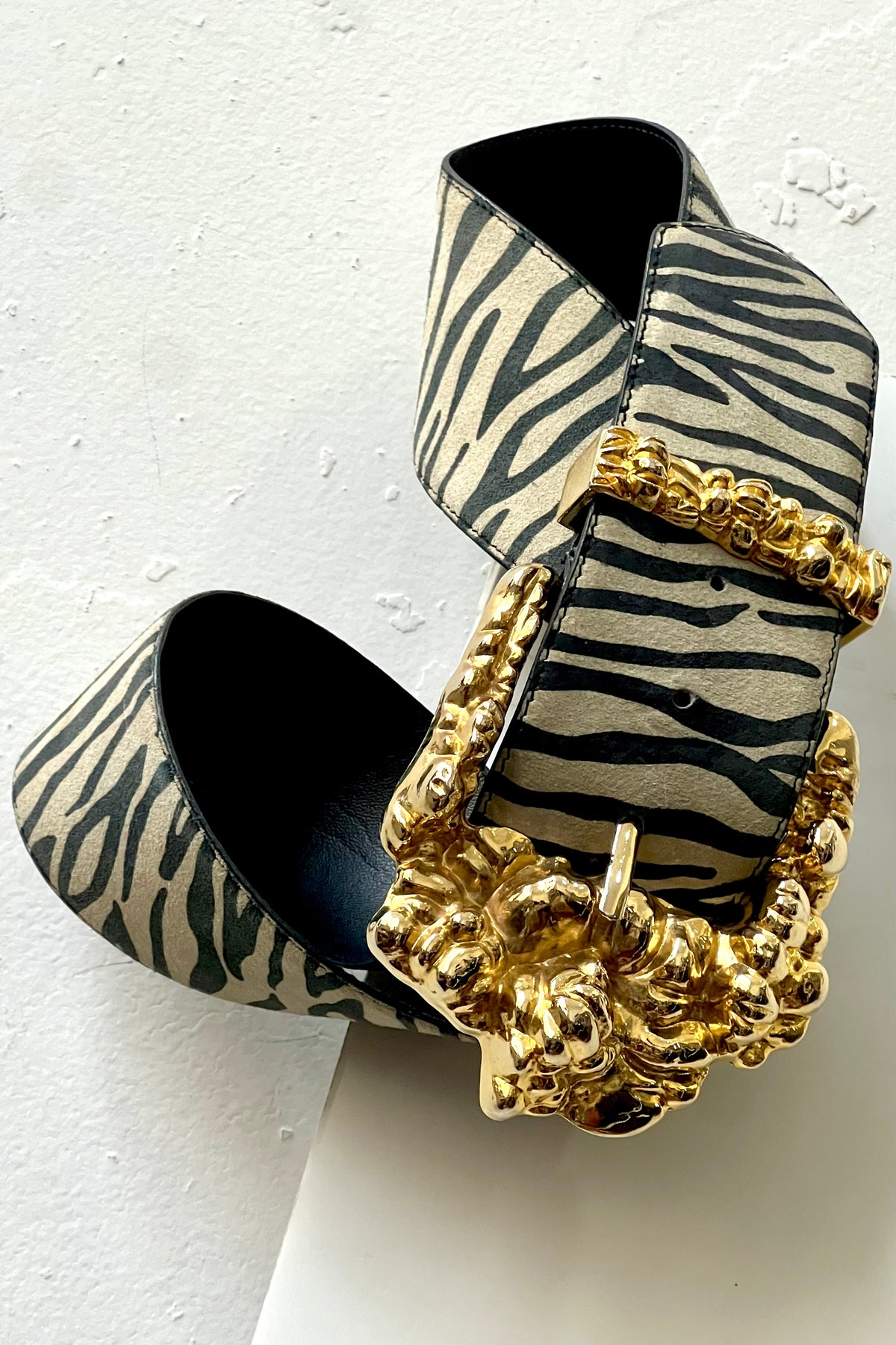 Vintage Mega Golden Buckle on Zebra Suede Belt