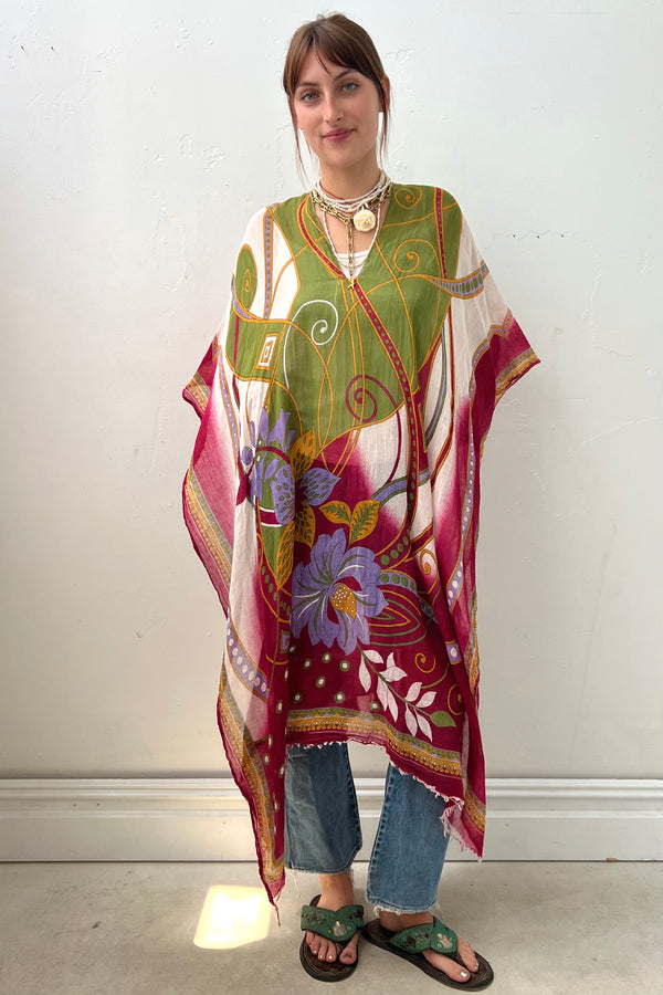 Anna Corinna Reworked Vintage Magenta Poncho Top, one size
