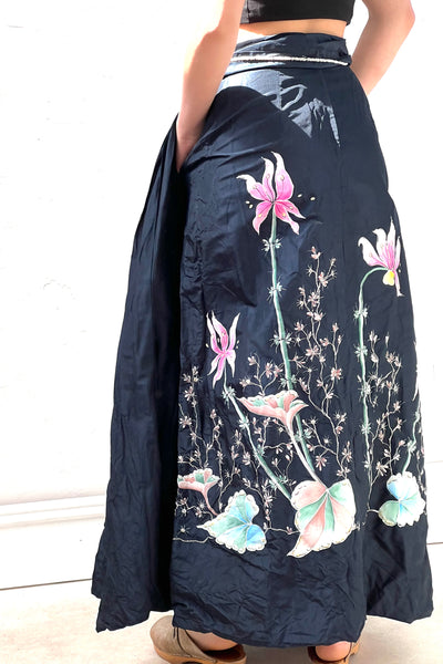 Vintage Hand Painted Taffeta Ballgown Skirt, Silk Taffeta, view 2