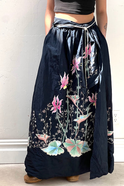 Vintage Hand Painted Taffeta Ballgown Skirt, Silk Taffeta, view 3
