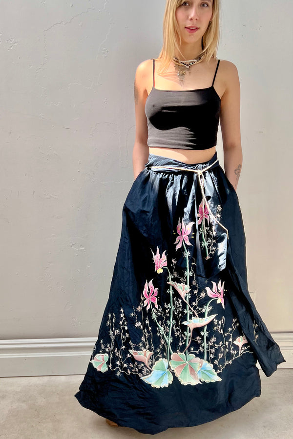 Vintage Hand Painted Taffeta Ballgown Skirt, Silk Taffeta
