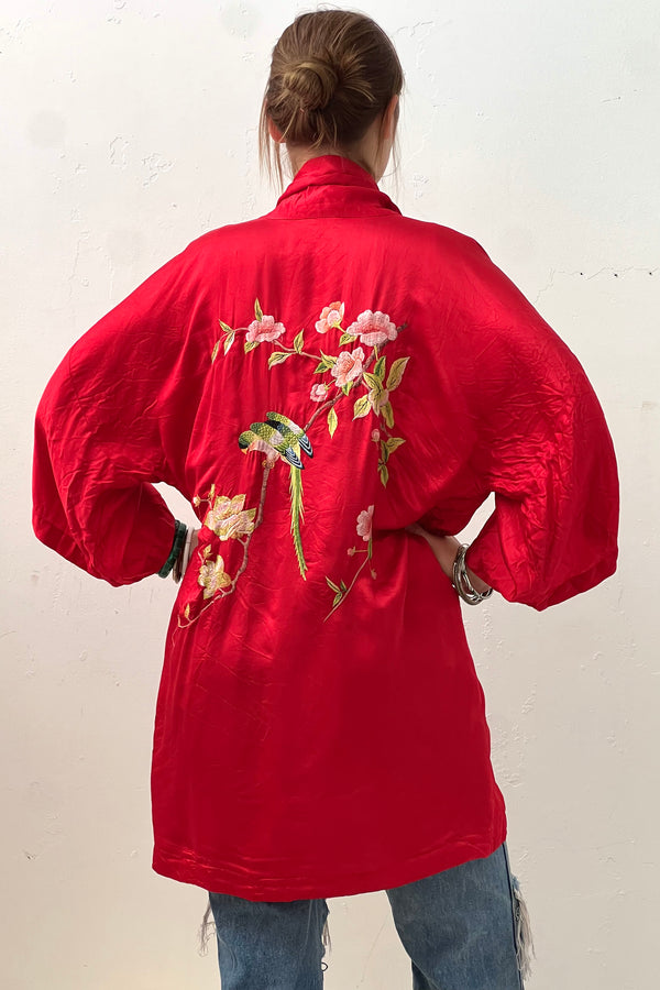 Vintage Silk Parrot Kimono, one size