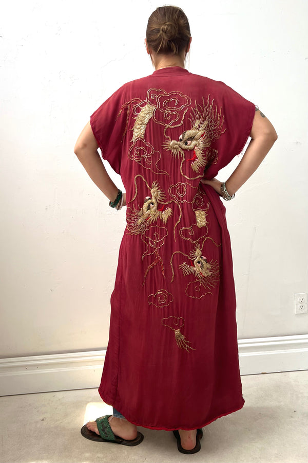 Vintage Golden Dragon Deconstructed Kimono, one size