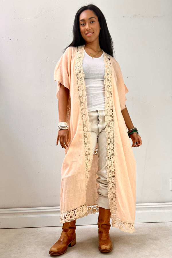Anna Corinna Reworked Vintage Maxi Sweet Embroidered Cover Up, Cotton