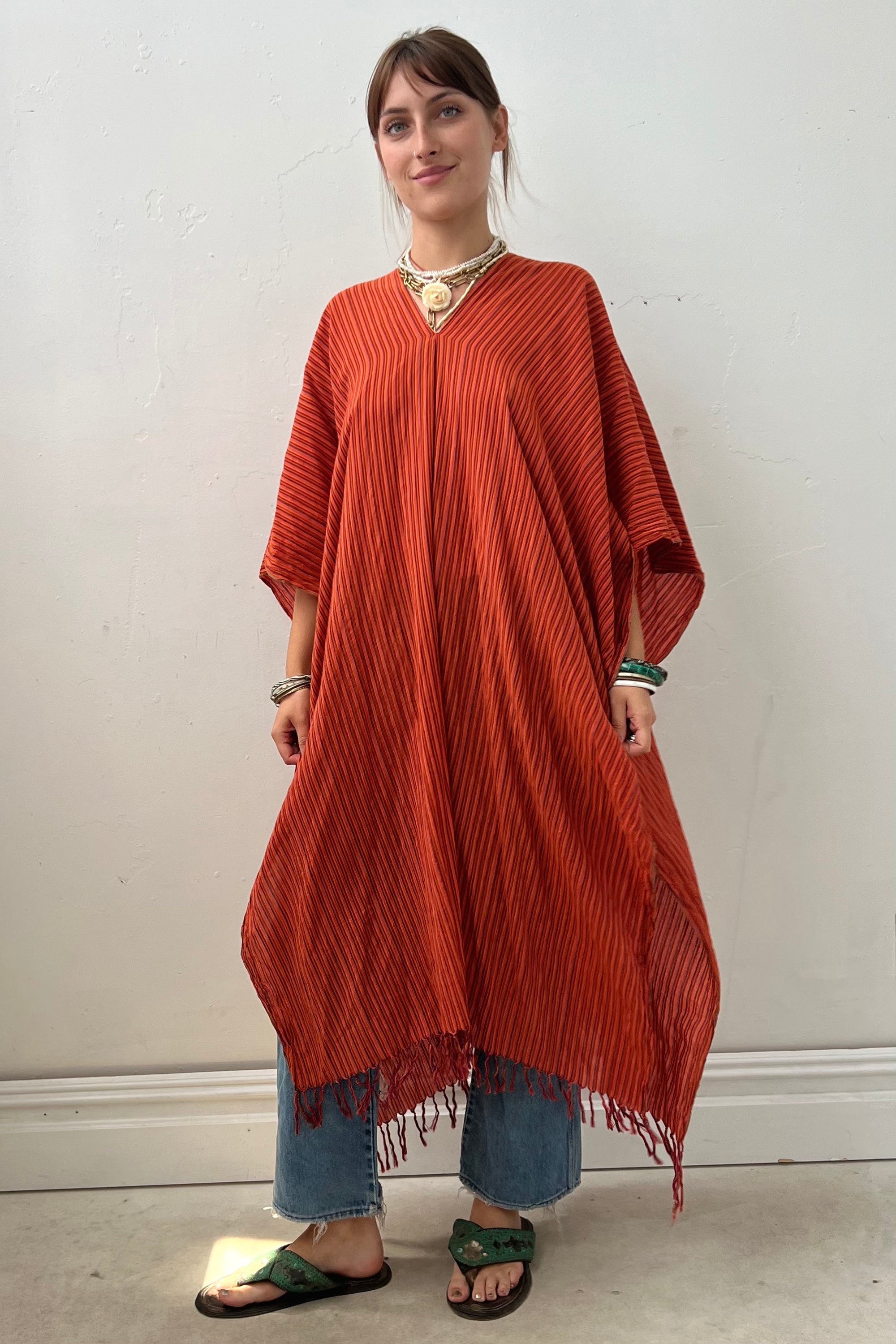 Anna Corinna Reworked Vintage Firey Maxi Poncho Top