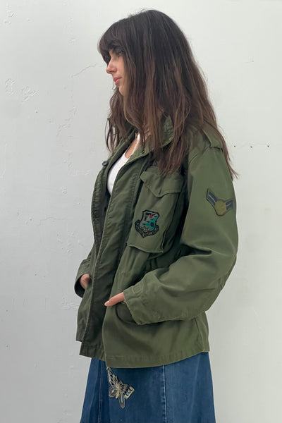 Anna Corinna Reworked Vintage Patched Airforce Jacket, Cotton, view 3