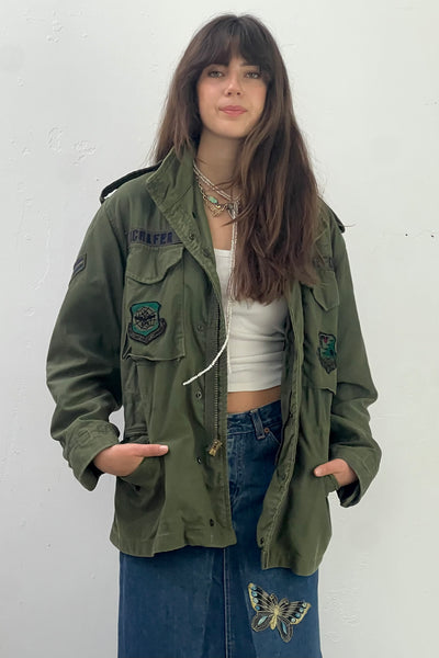 Anna Corinna Reworked Vintage Patched Airforce Jacket, Cotton, view 2