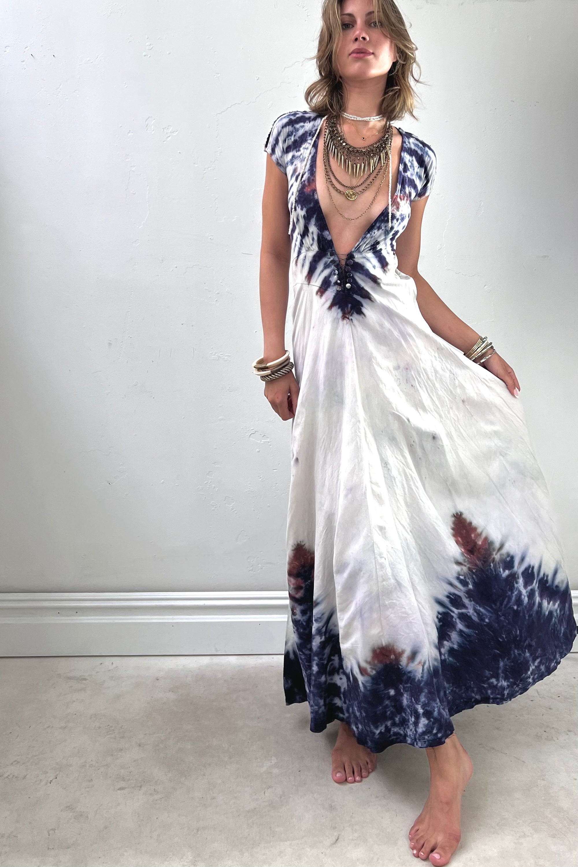 Vintage Hand Dyed Low Cut Maxi Dress Selected by Anna Corinna