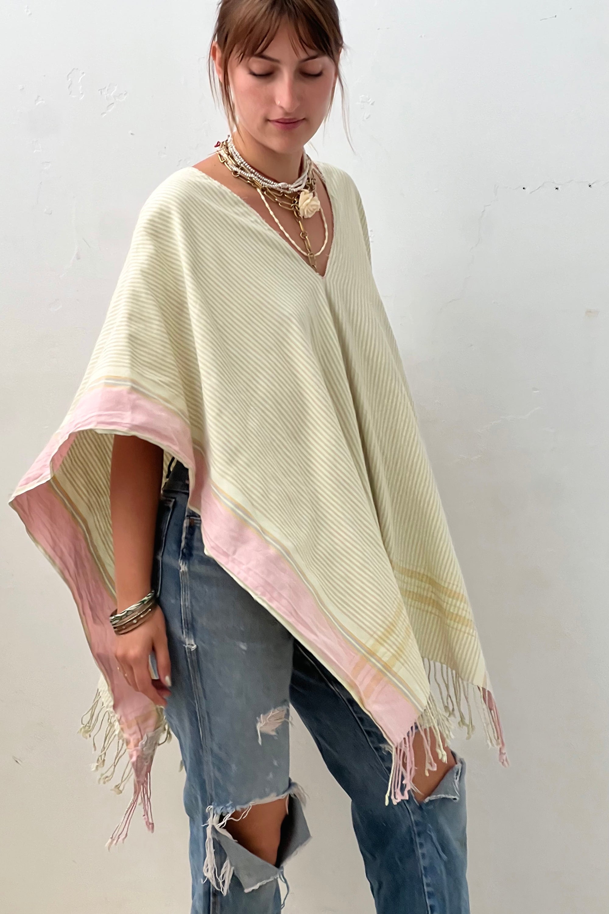 Anna Corinna Reworked Vintage Sweet Stripe Poncho Top