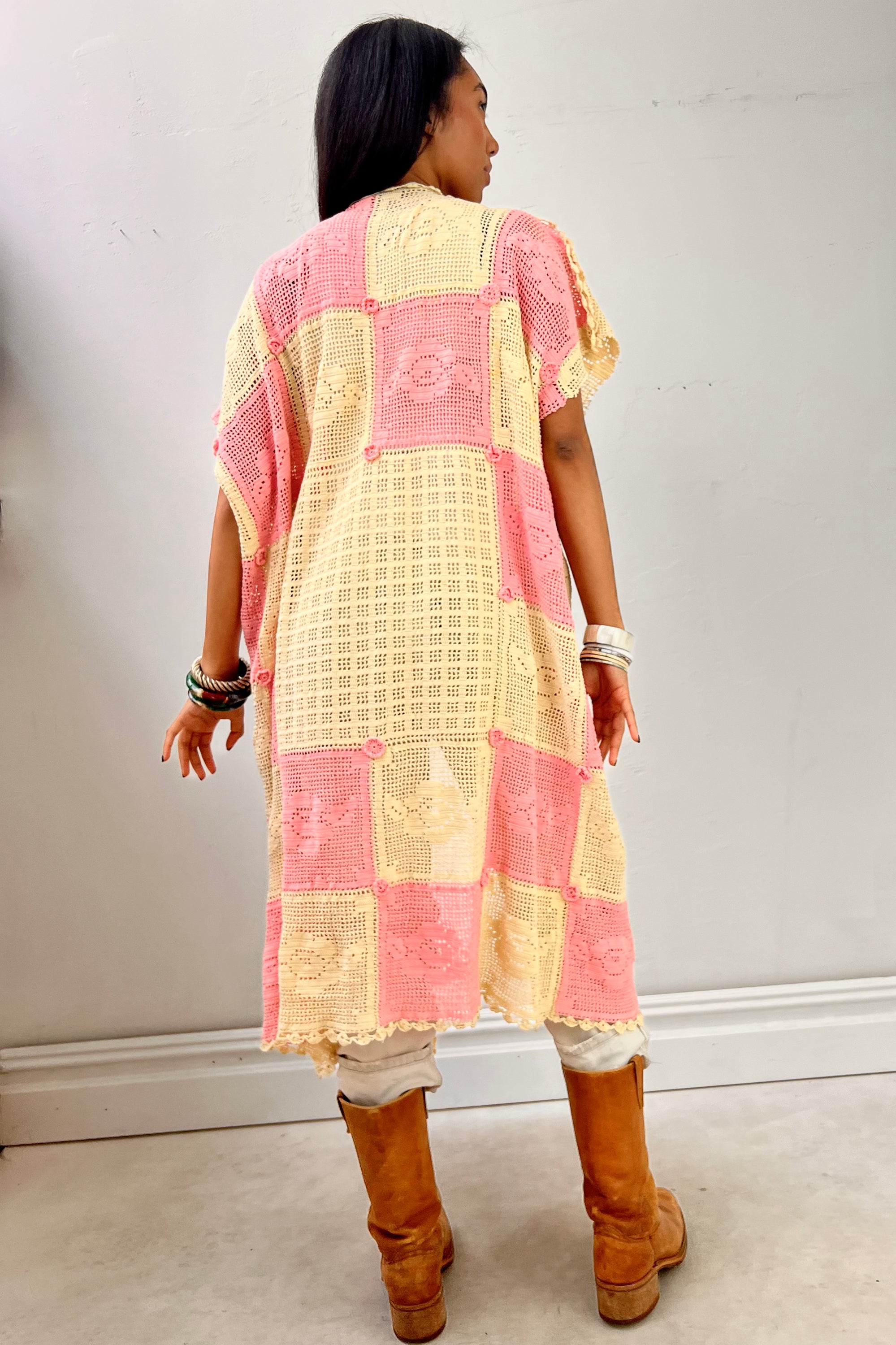 Anna Corinna Reworked Vintage Crocheted Checkered Jacket