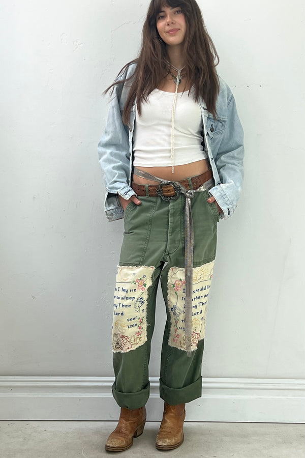 Anna Corinna Reworked Vintage Army Sleep Patched Pants, Cotton
