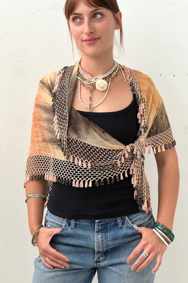 Vintage Beaded and Dyed Shawl, one size