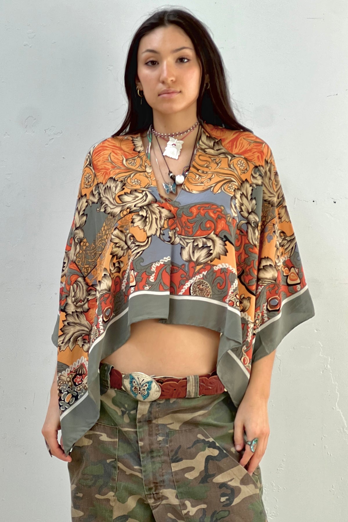 Poncho Silk 1970s Top Reworked Vintage