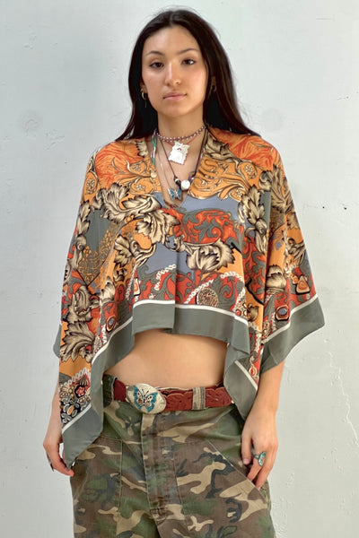 Poncho Silk 1970s Top Reworked Vintage