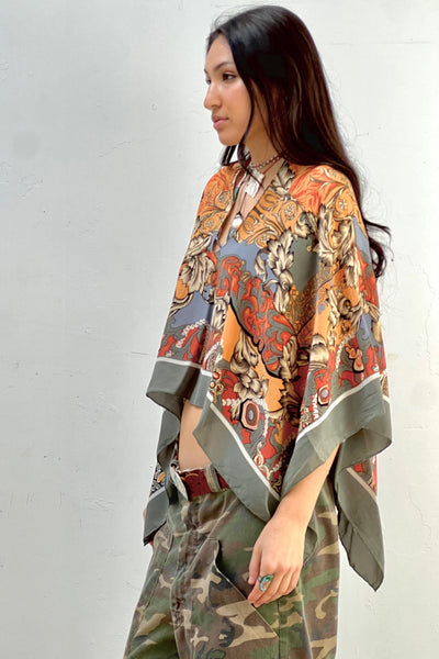 Poncho Silk 1970s Top Reworked Vintage