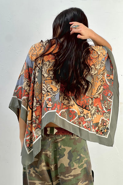 Poncho Silk 1970s Top Reworked Vintage
