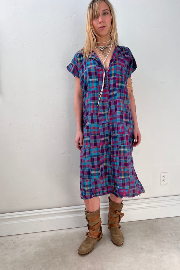 Anna Corinna Reworked Vintage Madras Patchwork Smock Dress, Cotton