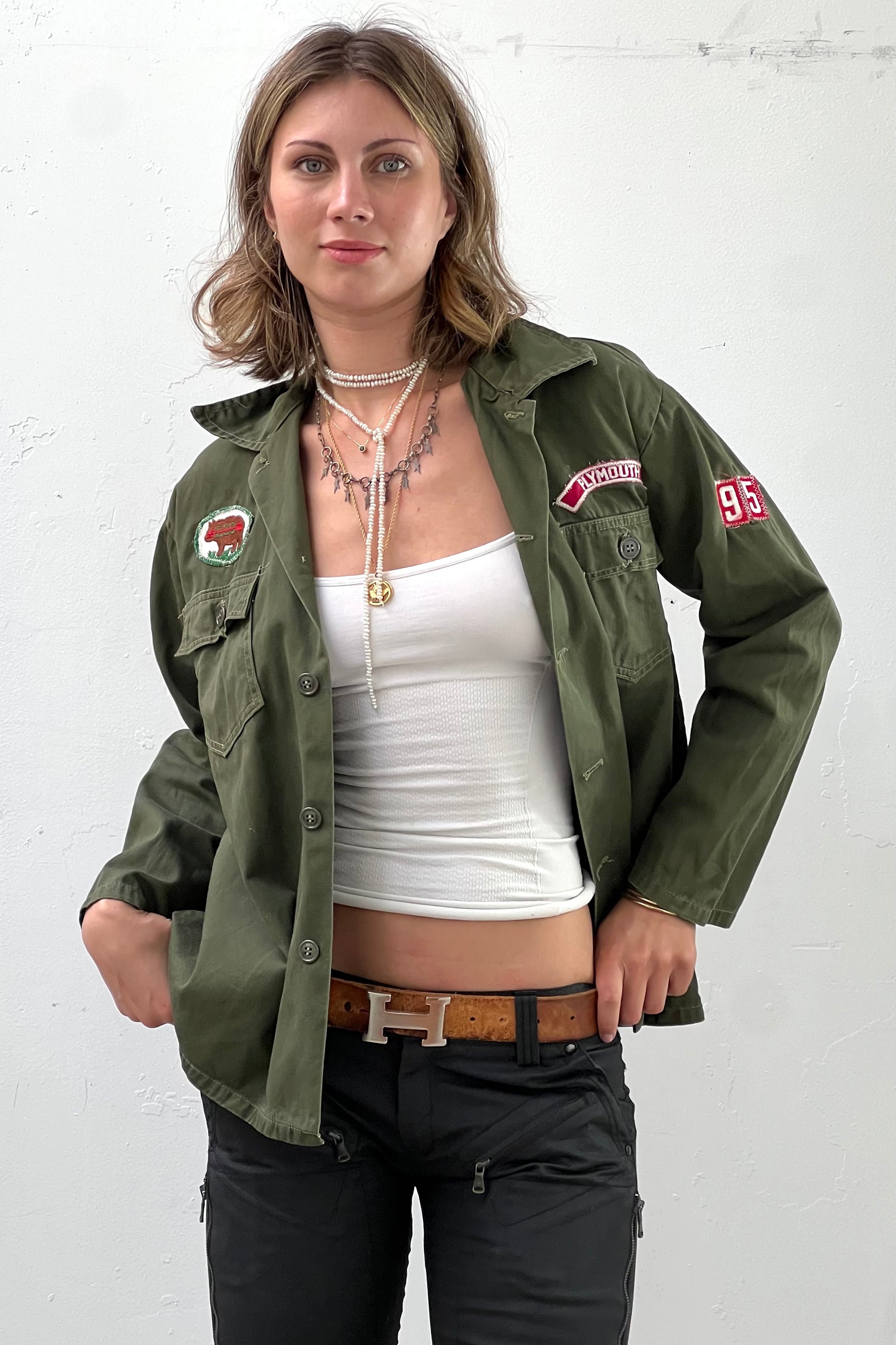 Anna Corinna Reworked Vintage Dragon Patch Army Shirt Jacket