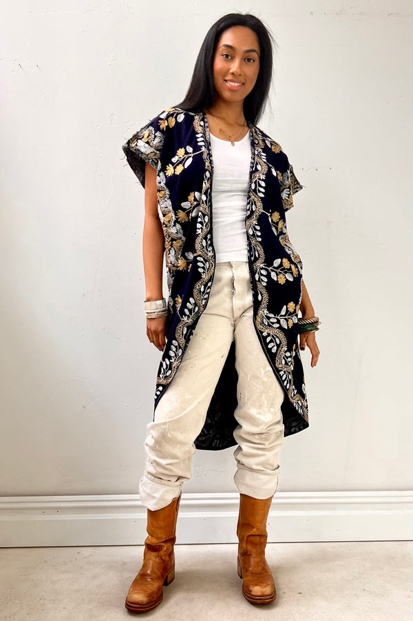 Anna Corinna Reworked Vintage Embroidered Cutaway Jacket, Cotton