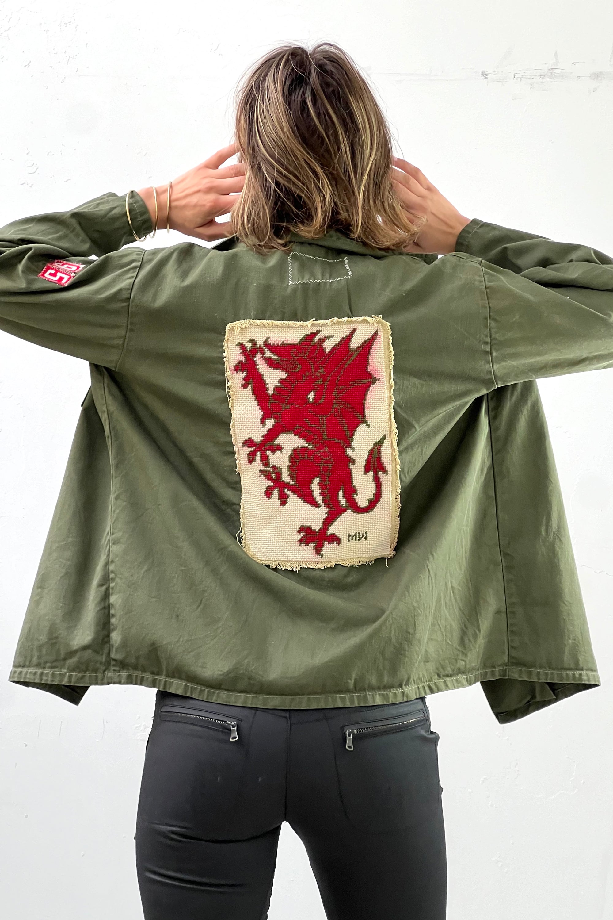 Anna Corinna Reworked Vintage Dragon Patch Army Shirt Jacket