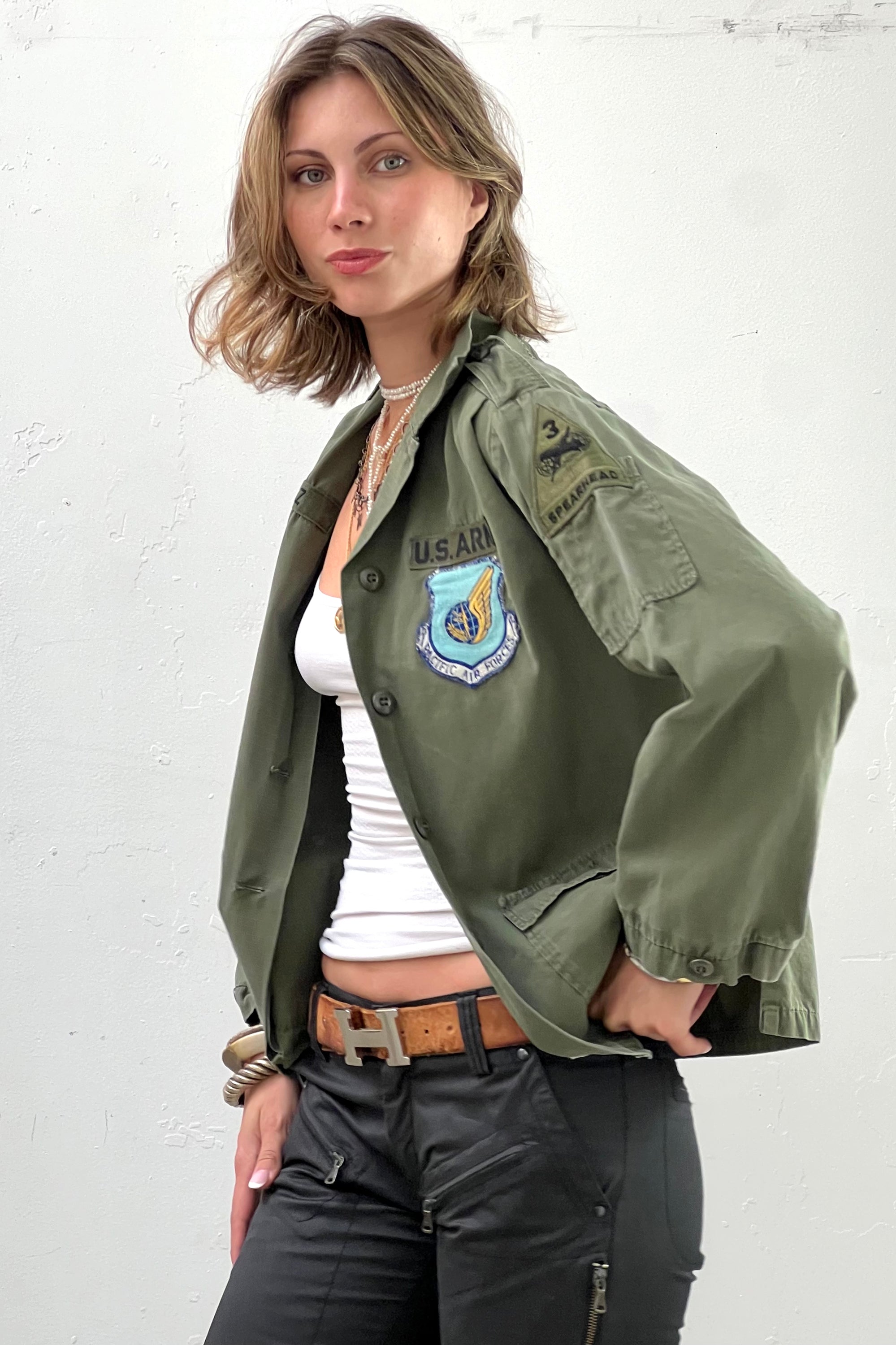 Anna Corinna Reworked Vintage Pretty Patch Army Shirt Jacket