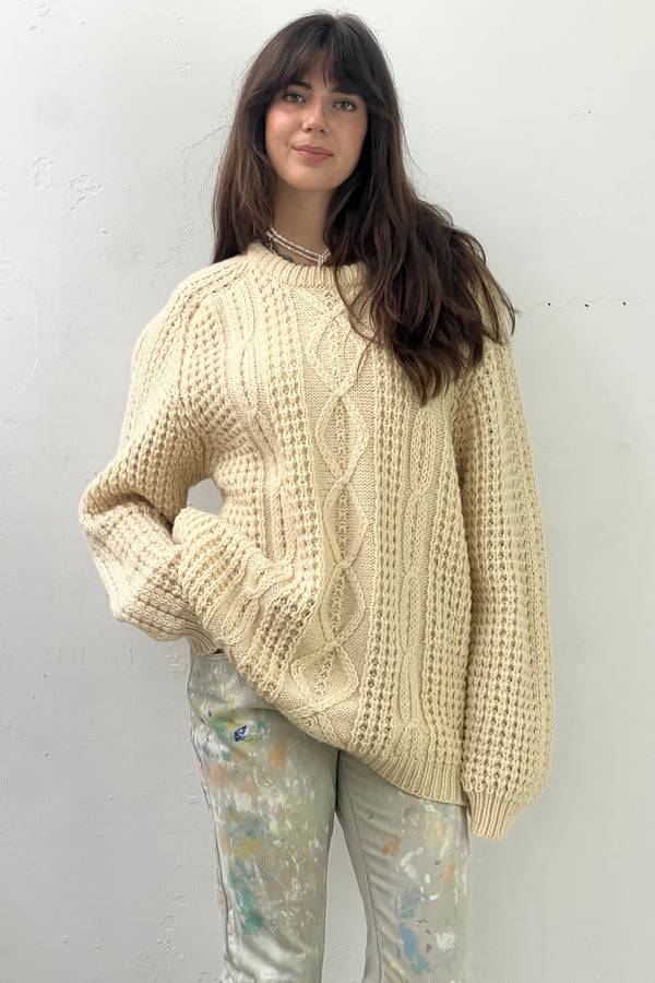 Vintage Handloomed Irish Fisherman Wool Sweater, Wool