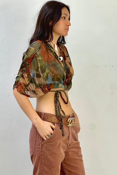 Vintage Sparkly Crop Wrap Top, view 2