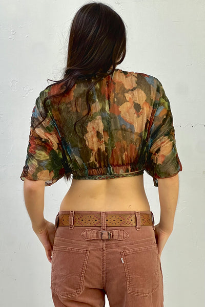 Vintage Sparkly Crop Wrap Top, view 3