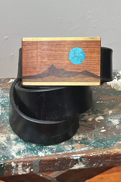 Mountains Turquoise and Leather 70s Belt and Buckle